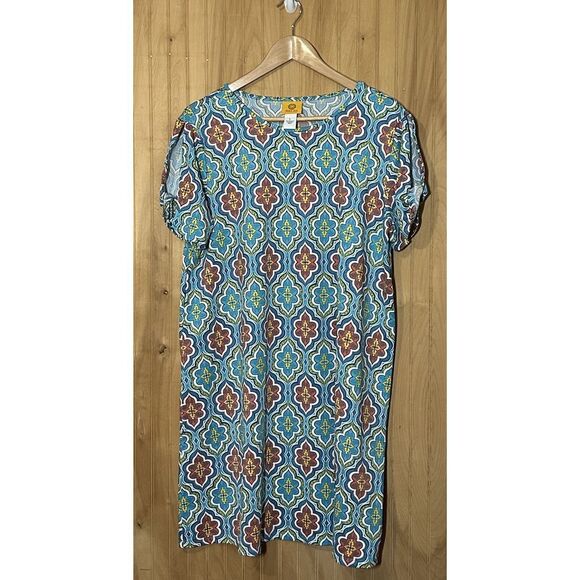 Ruby Rd Women’s Large Dress Orange Blue White Short Sleeve Pullover - Picture 1 of 4